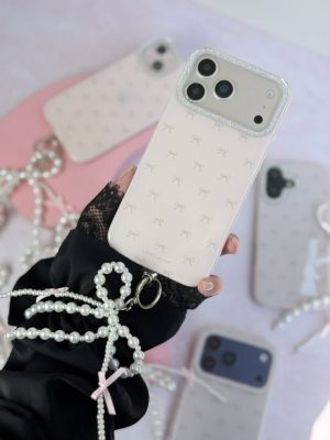 قاب گوشی Pink Bow C2276 | قاب صورتی پاپیونی با آویز - تصویر 2