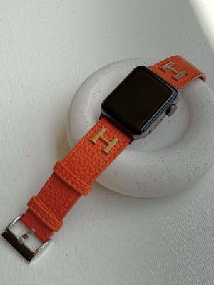 بند اپل واچ چرمی ست هرمس جاکارتی نارنجی W5078 | بند چرمی Apple Watch - تصویر 2