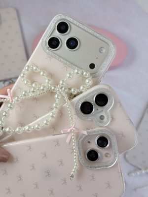 قاب گوشی Pink Bow C2276 | قاب صورتی پاپیونی با آویز - تصویر 4