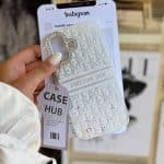 قاب آیفون White Christian Dior دور لنز نگین C2076 | قاب دیور نگین‌دار