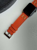 بند اپل واچ چرمی ست هرمس جاکارتی نارنجی W5078 | بند چرمی Apple Watch