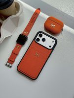 بند اپل واچ چرمی ست هرمس جاکارتی نارنجی W5078 | بند چرمی Apple Watch - تصویر 3