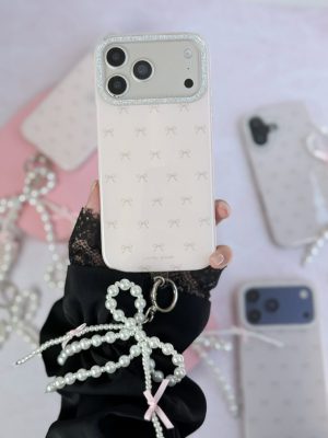 قاب گوشی Pink Bow C2276 | قاب صورتی پاپیونی با آویز - تصویر 3