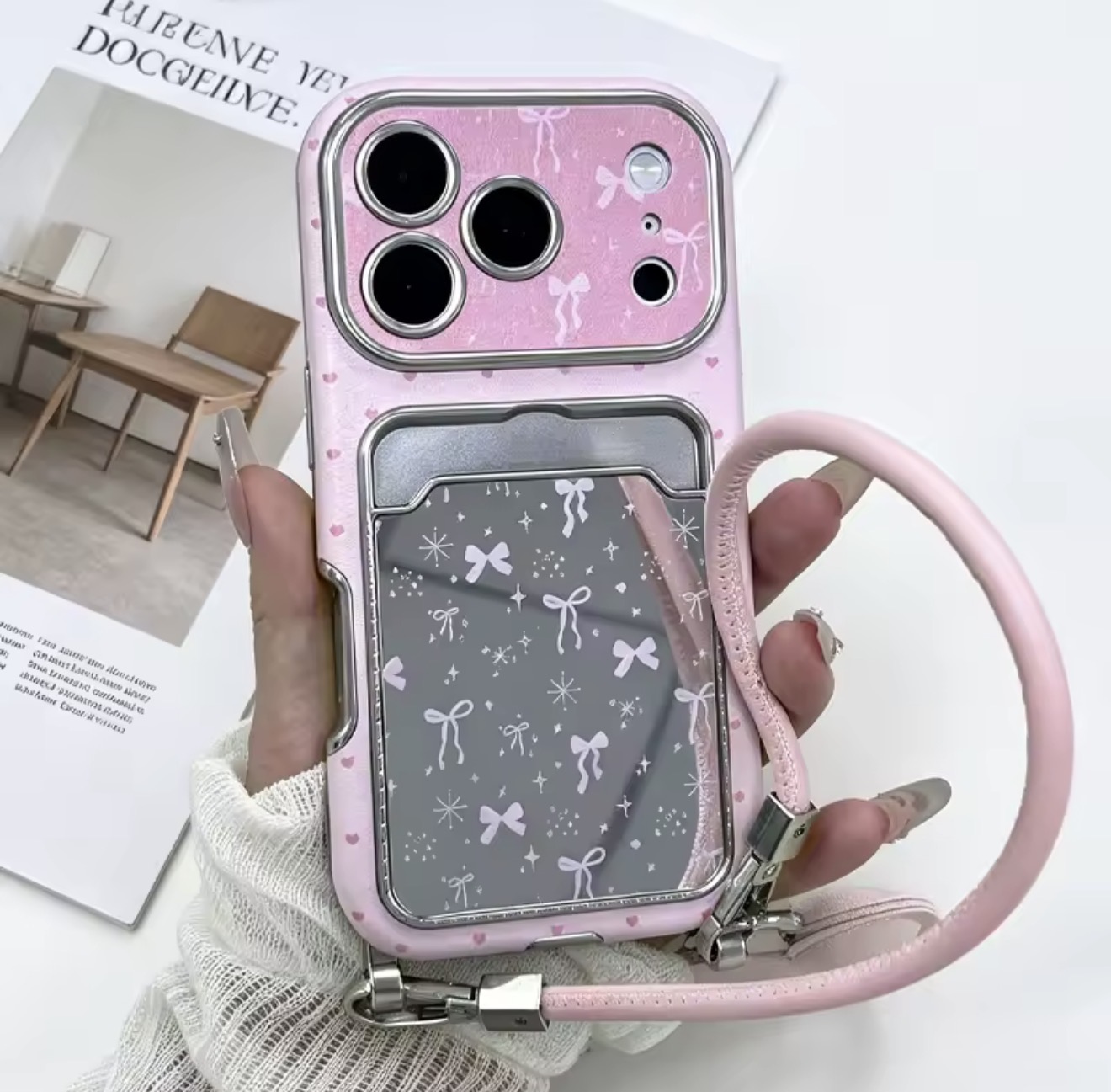 Screenshot جاکارتی آینهای پاپیونی صورتی Pink Ribbon Mirror C4893 - تصویر 1